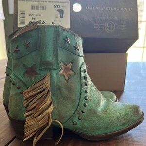 Circle G Size 8 Q0233 LD Distressed Turquoise Fringed Ankle Boots